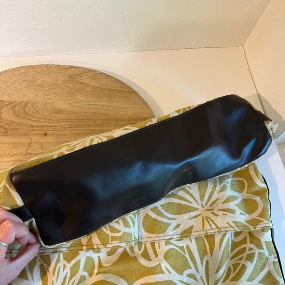 Large Yellow Retro Floral Beach Summer Brown Vegan Leather Trim Tote Bag - Picture 5 of 16